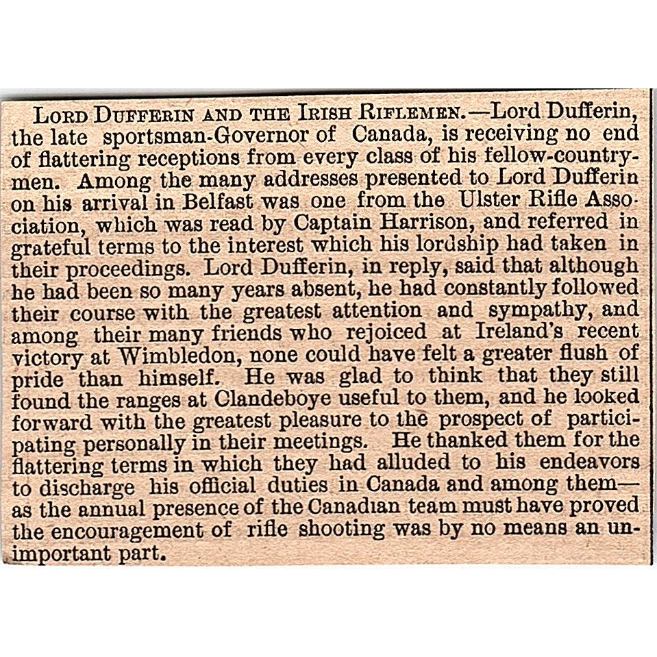 Lord Dufferin and the Irish Riflemen 1878 Article AG2-M8