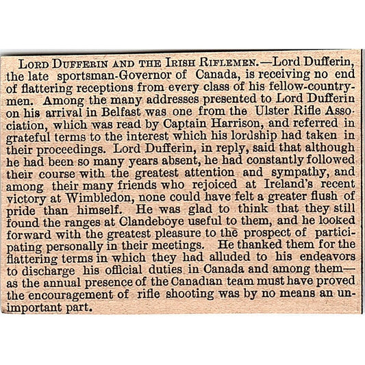 Lord Dufferin and the Irish Riflemen 1878 Article AG2-M8
