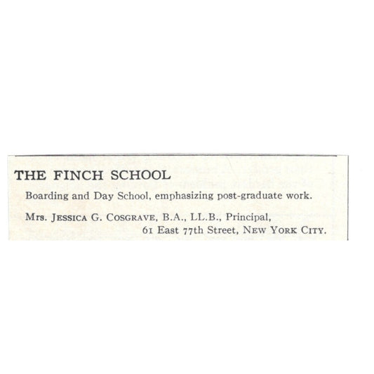 The Finch School Jessica C. Cosgrave New York 1924 Magazine Ad AD8-O8