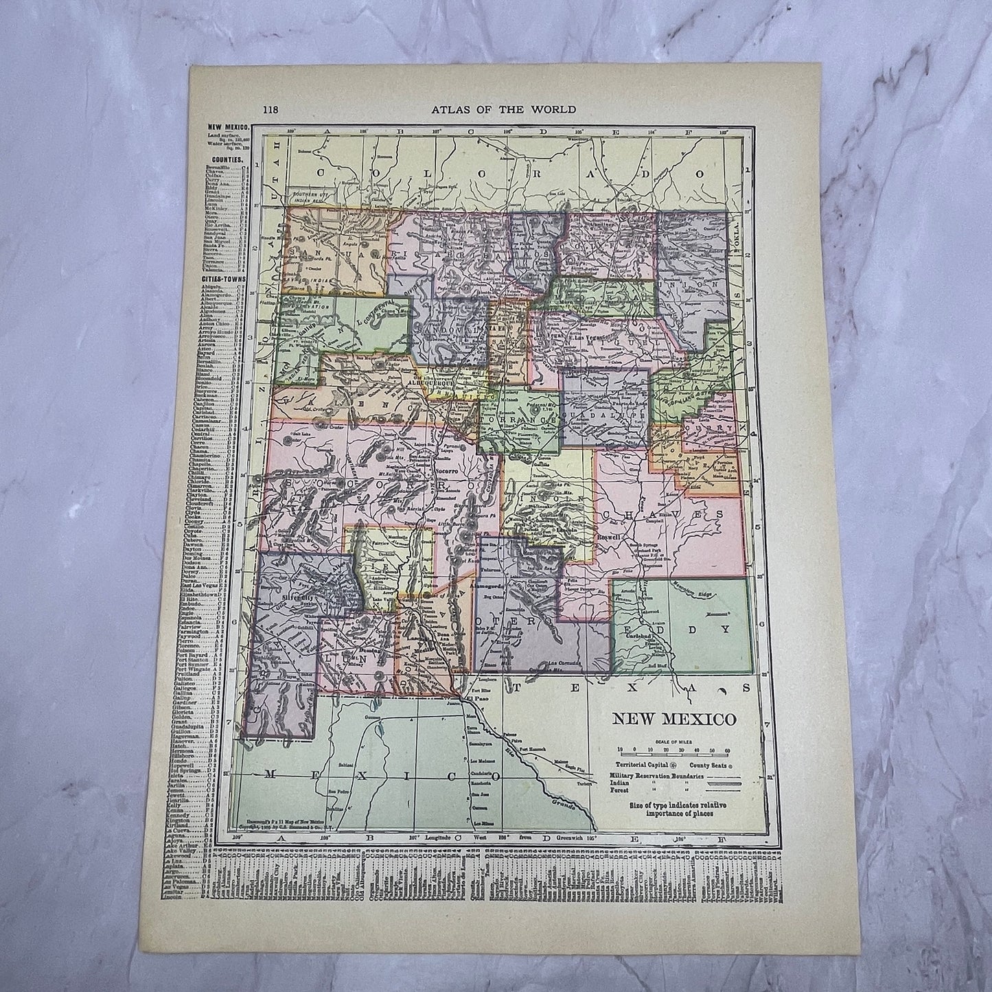Map of Colorado, New Mexico Double Sided 1910 Print V14-7