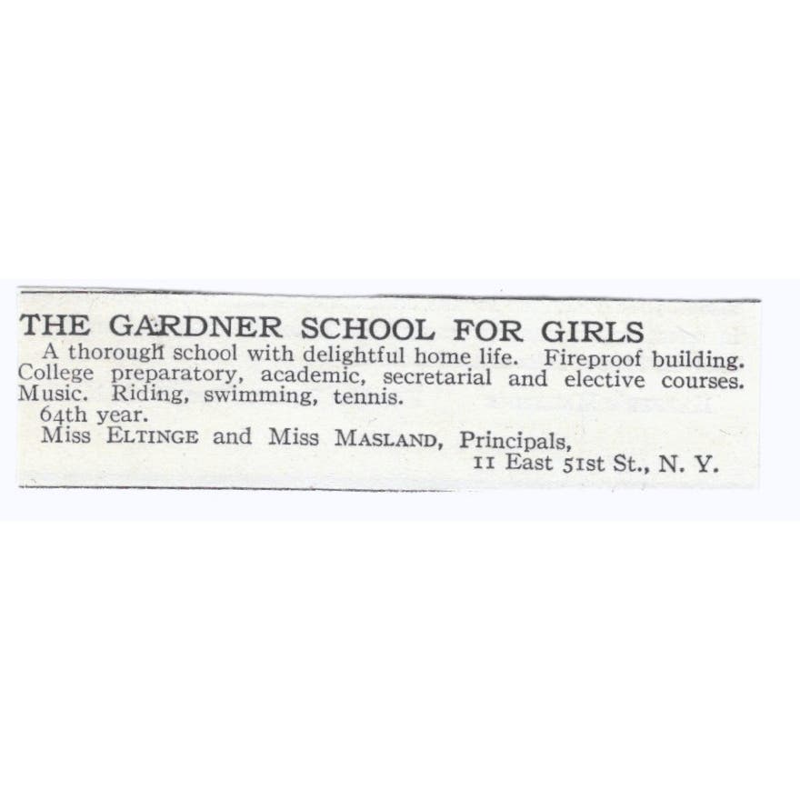 Gardner School for Girls Eltinge & Masland c1918 Original Advertisement AE5-SV4