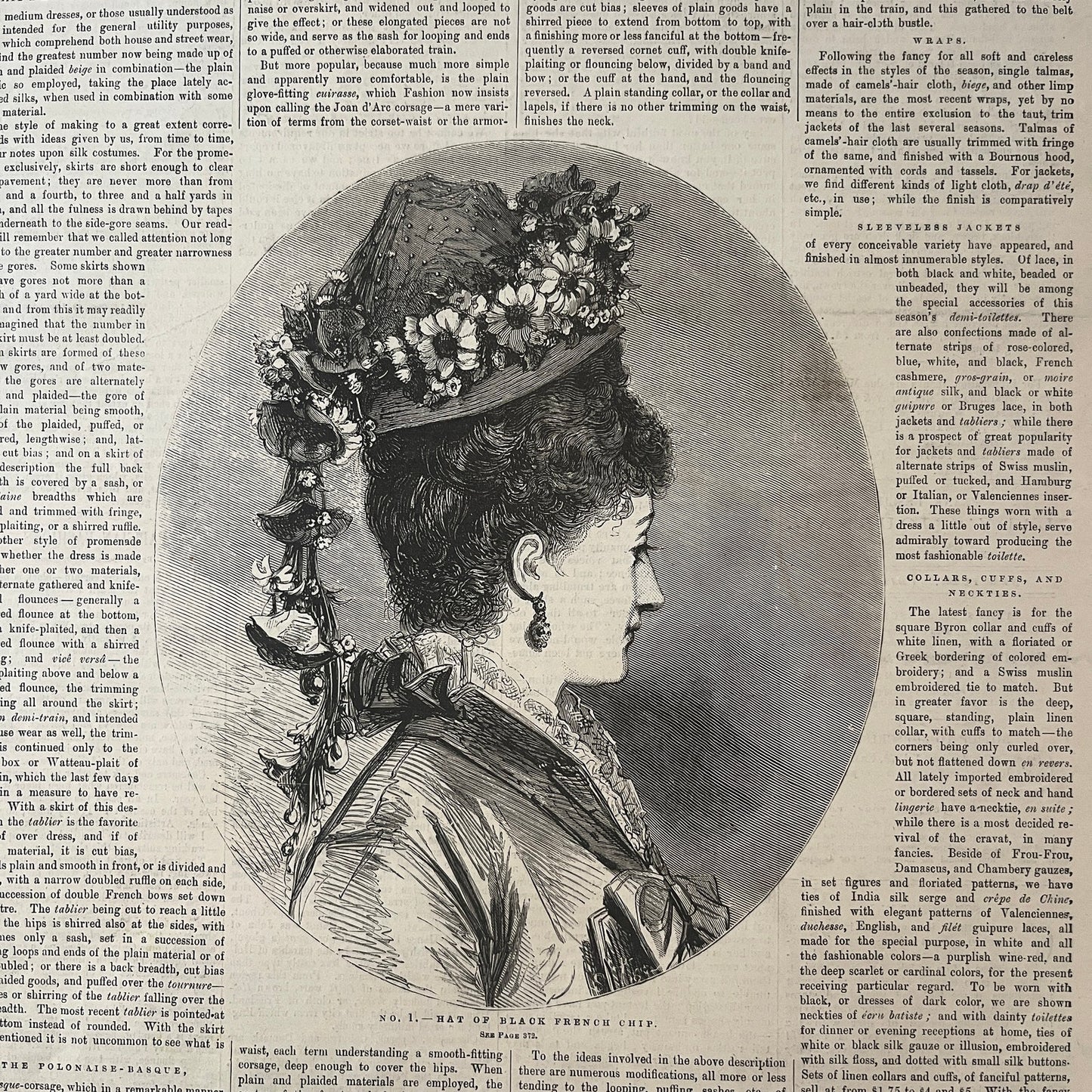 Ladies Hat of Black French Chip - Frank Leslie's COVER ONLY 1875 Apr 24 V1-7