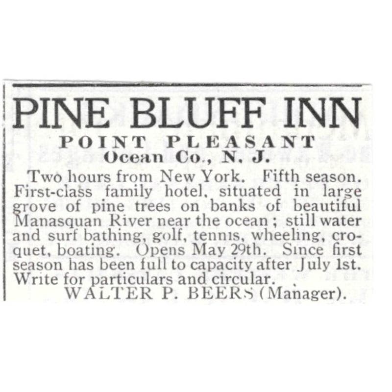 Pine Bluff Inn Point Pleasant NJ Walter P. Beers c1918 Advertisement AE5-SV2