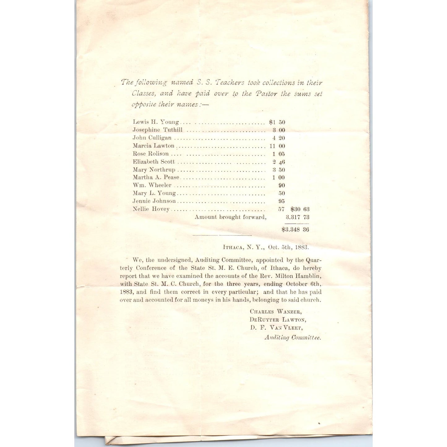 1883 State St Methodist Episcopal Church Ithaca NY Milton Hamblin Report AF1-RR6