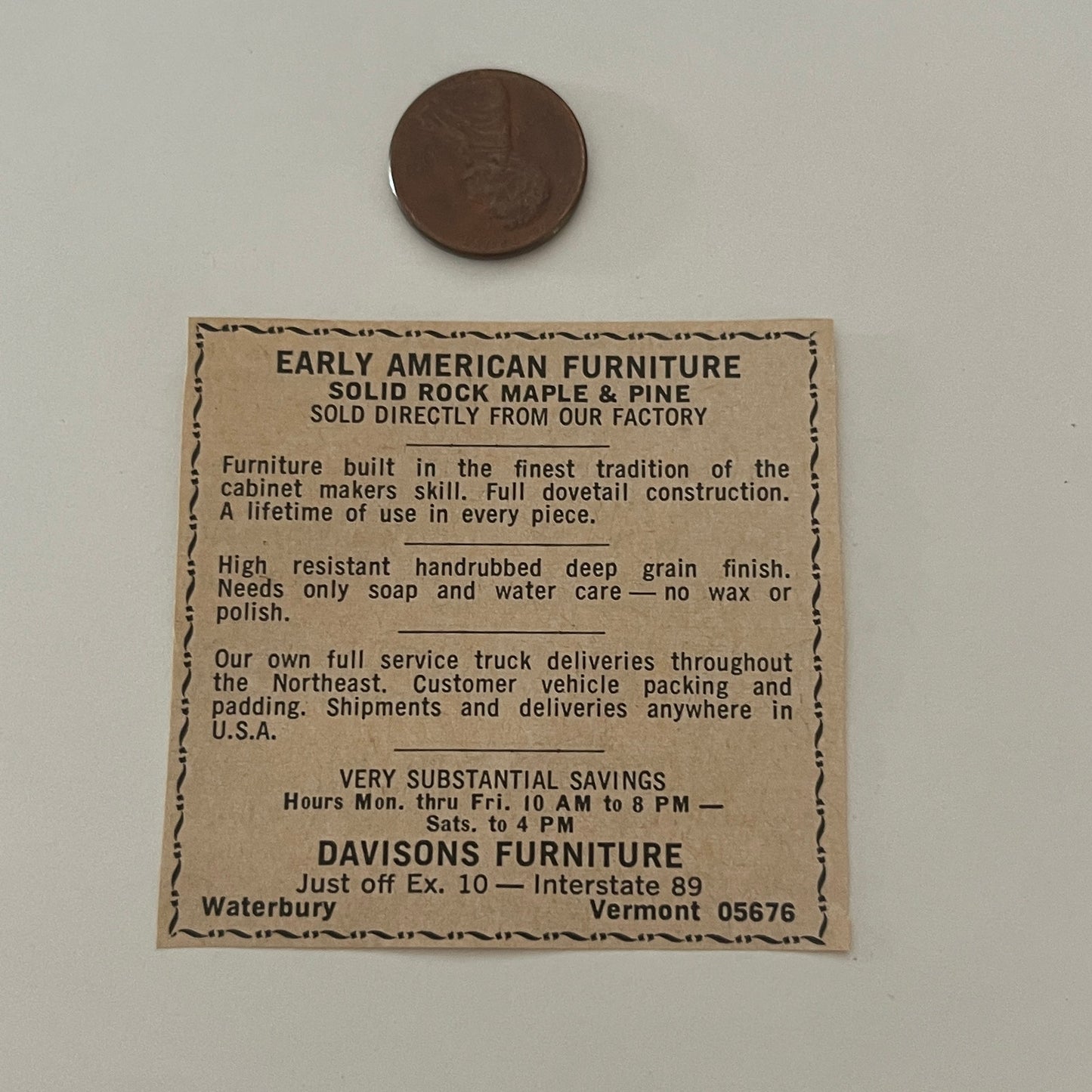 Davidsons Furniture Solid Rock Maple Waterbury VT 1971 Magazine Ad SAG4-S14