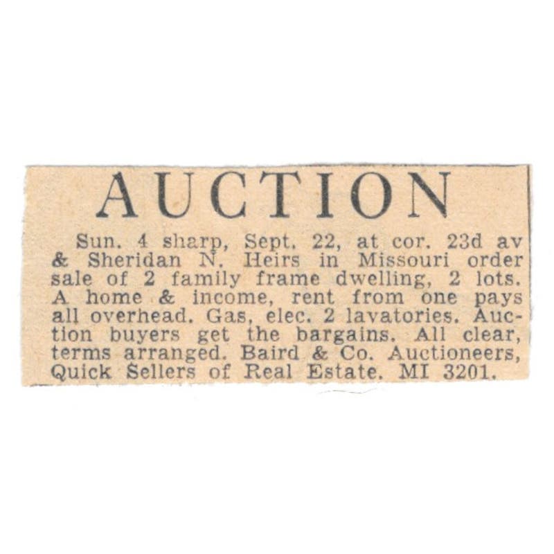 Baird & Co Auctioneers 23rd Ave & Sheridan 1935 Minneapolis Journal Ad AE7-H3