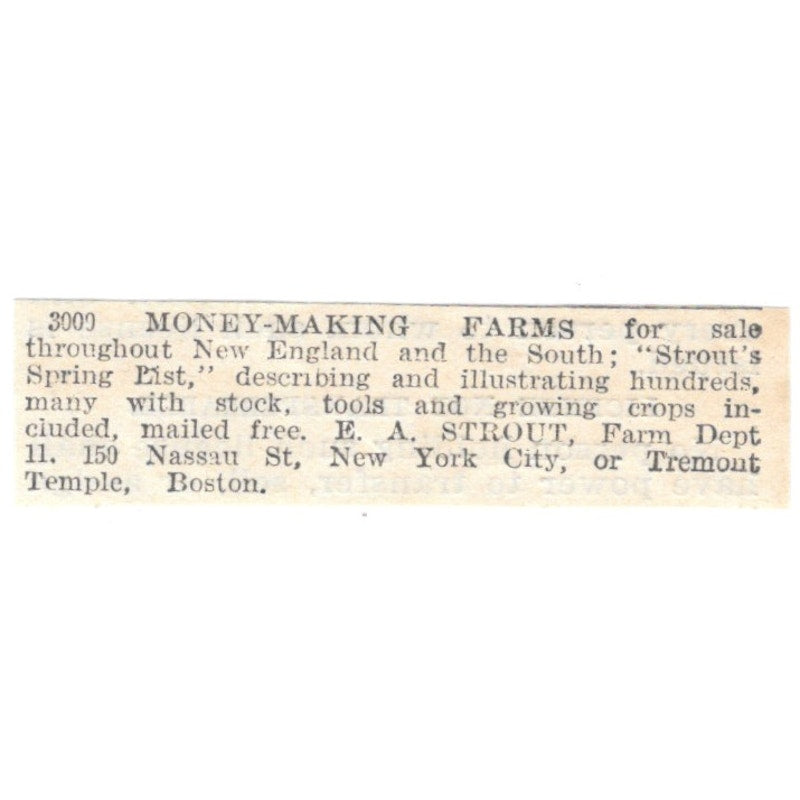Money Making Farms E.A. Strout NY, Boston 1905 Magazine Ad AF1-NES1