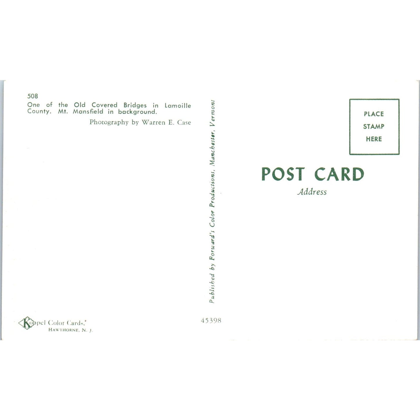 Old Covered Bridge Lamoille County Mt. Mansfield Vintage Bridge Postcard PD1