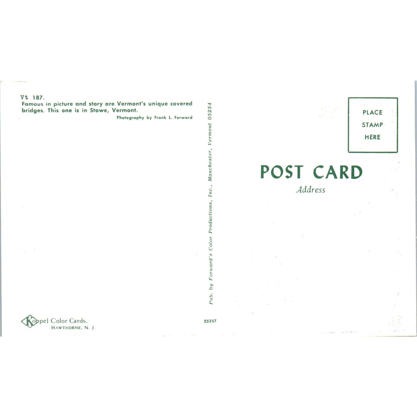 Covered Bridge in Stowe Vermont Vintage Covered Bridge Postcard PD1