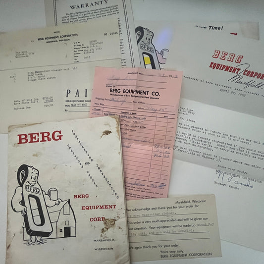 Lot of Vintage 1963 Berg Equipment Corp Farming Ephemera Marshfield WI J23