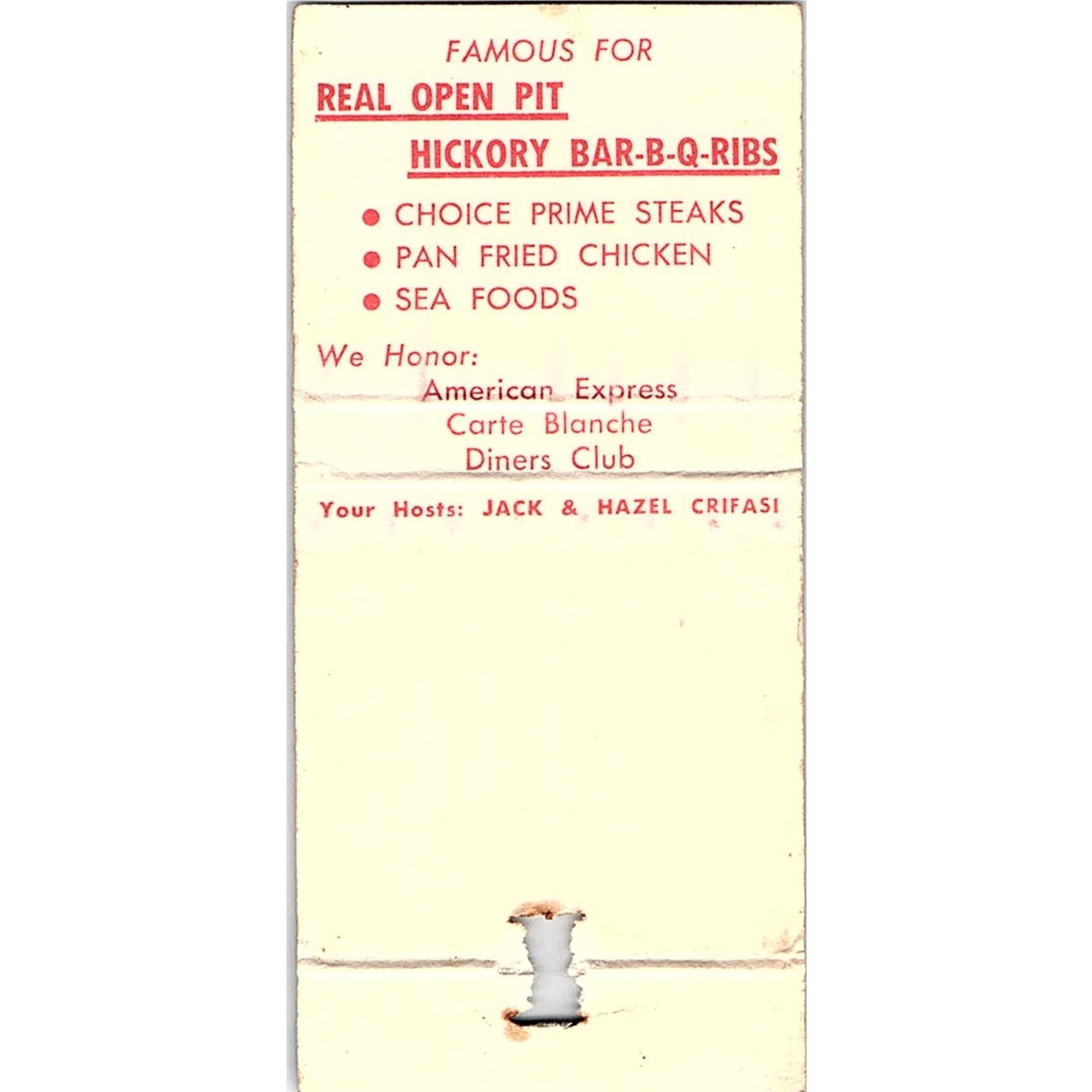 The Southern Air Springfield IL Jack & Hazel Crifasi Vtg Matchbook TB6-MB2-12