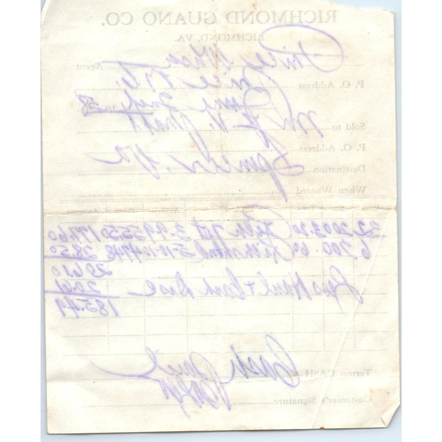 1958 Richmond Guano Co Richmond VA Receipt Billhead AF1-RR5