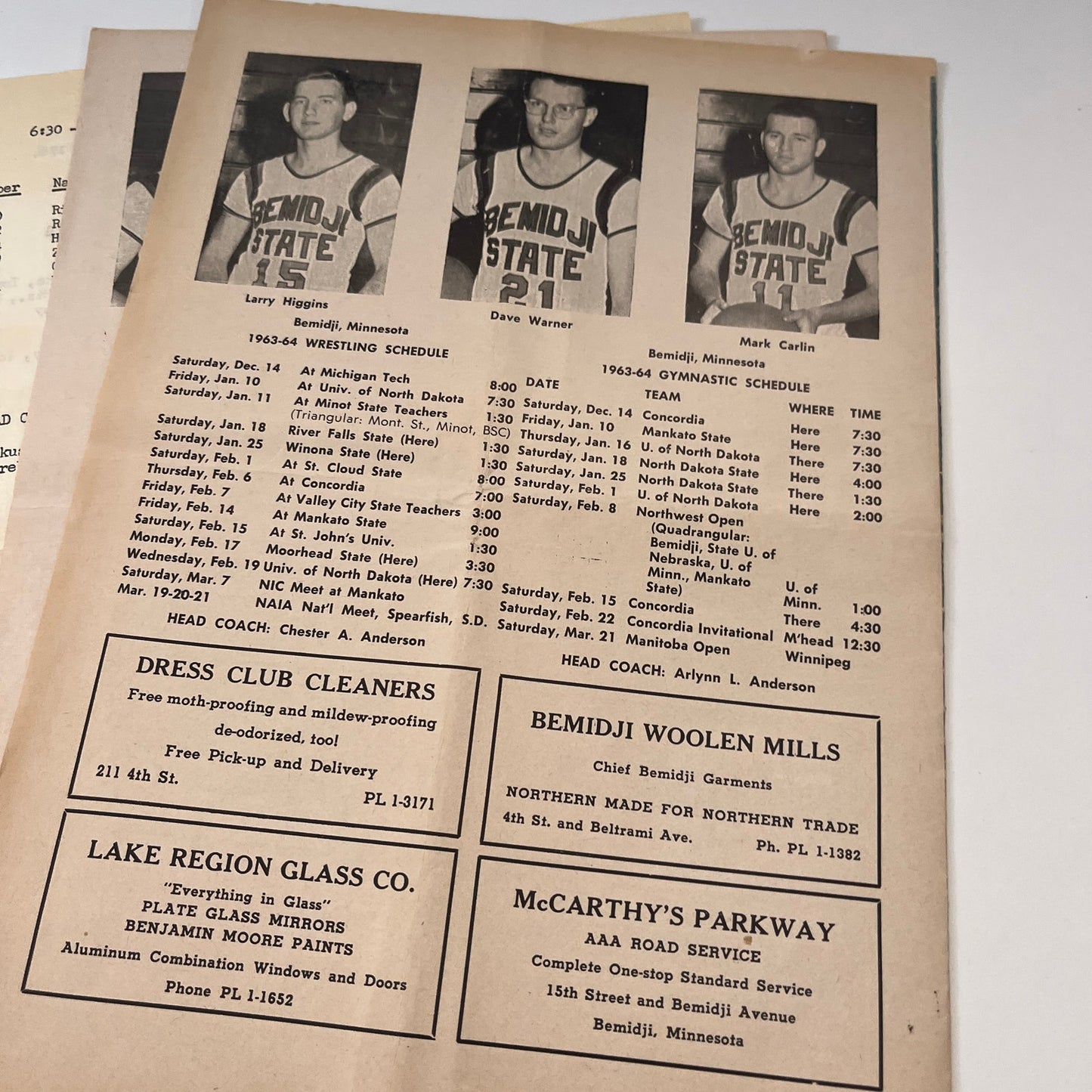 1964 Bemidji State College Home Basketball Schedule Program Zeke Hogland MN V1-3