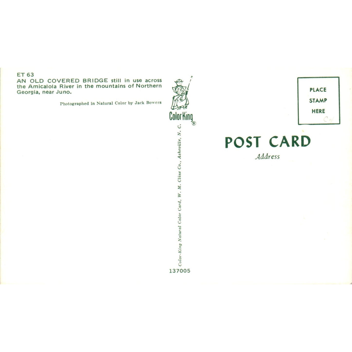 Juno Georgia Amicalola Vintage Covered Bridge Postcard PC12