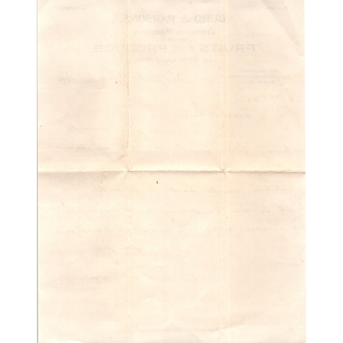 1895 Budd & Parsons Fruits and Produce New York Receipt Letterhead D24