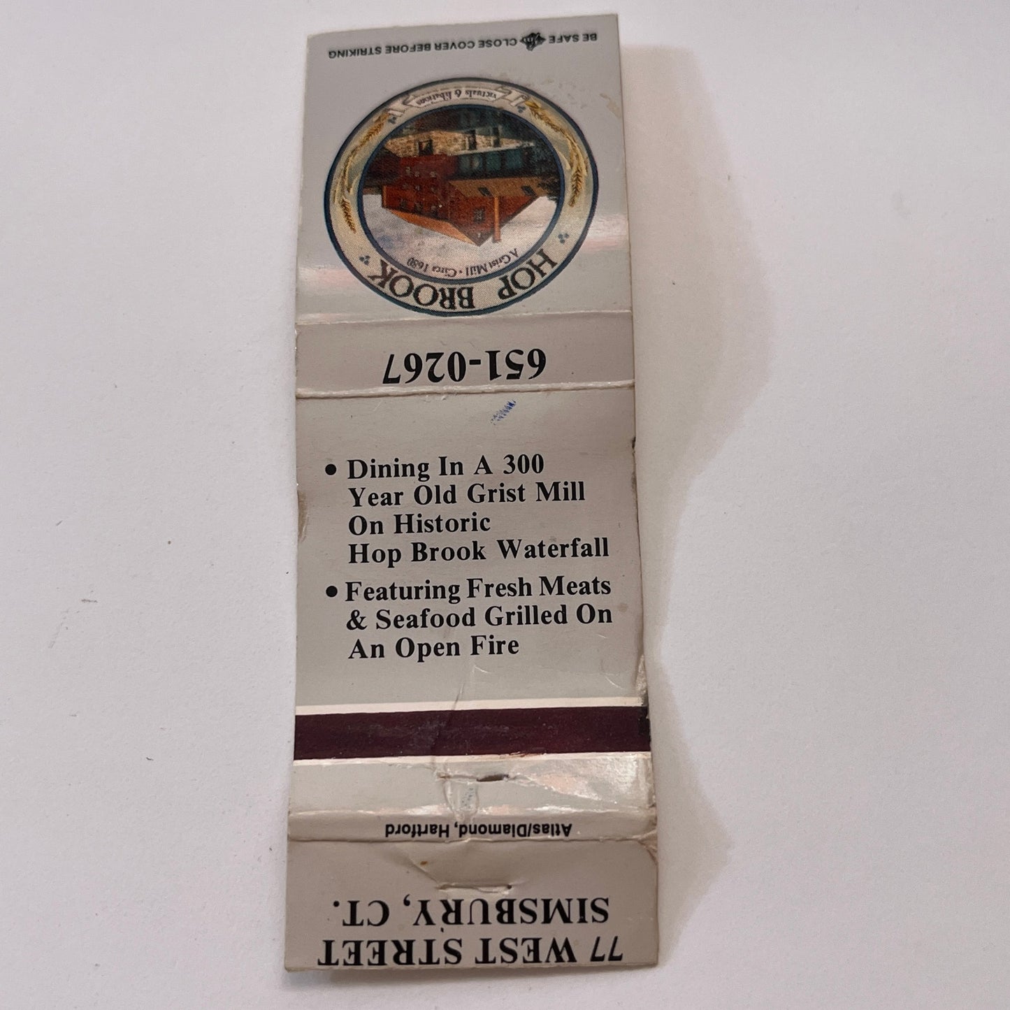 Hop Brook Restaurant Simsbury CT Vintage Matchbook Cover TB6-MB1-10
