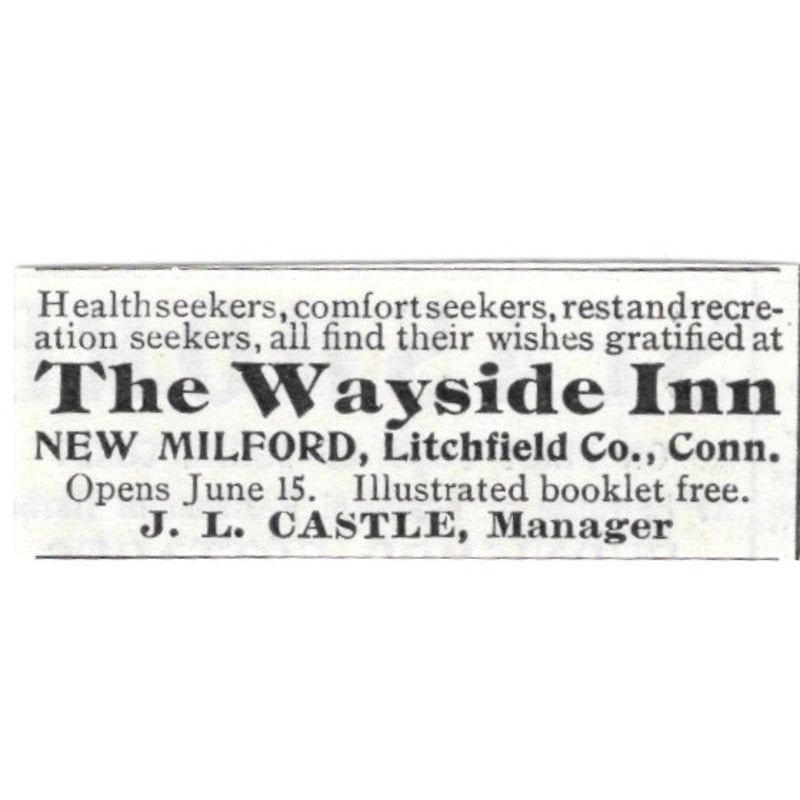 The Wayside Inn New Milford CT J.L. Castle 1903 Ad AF8-S37
