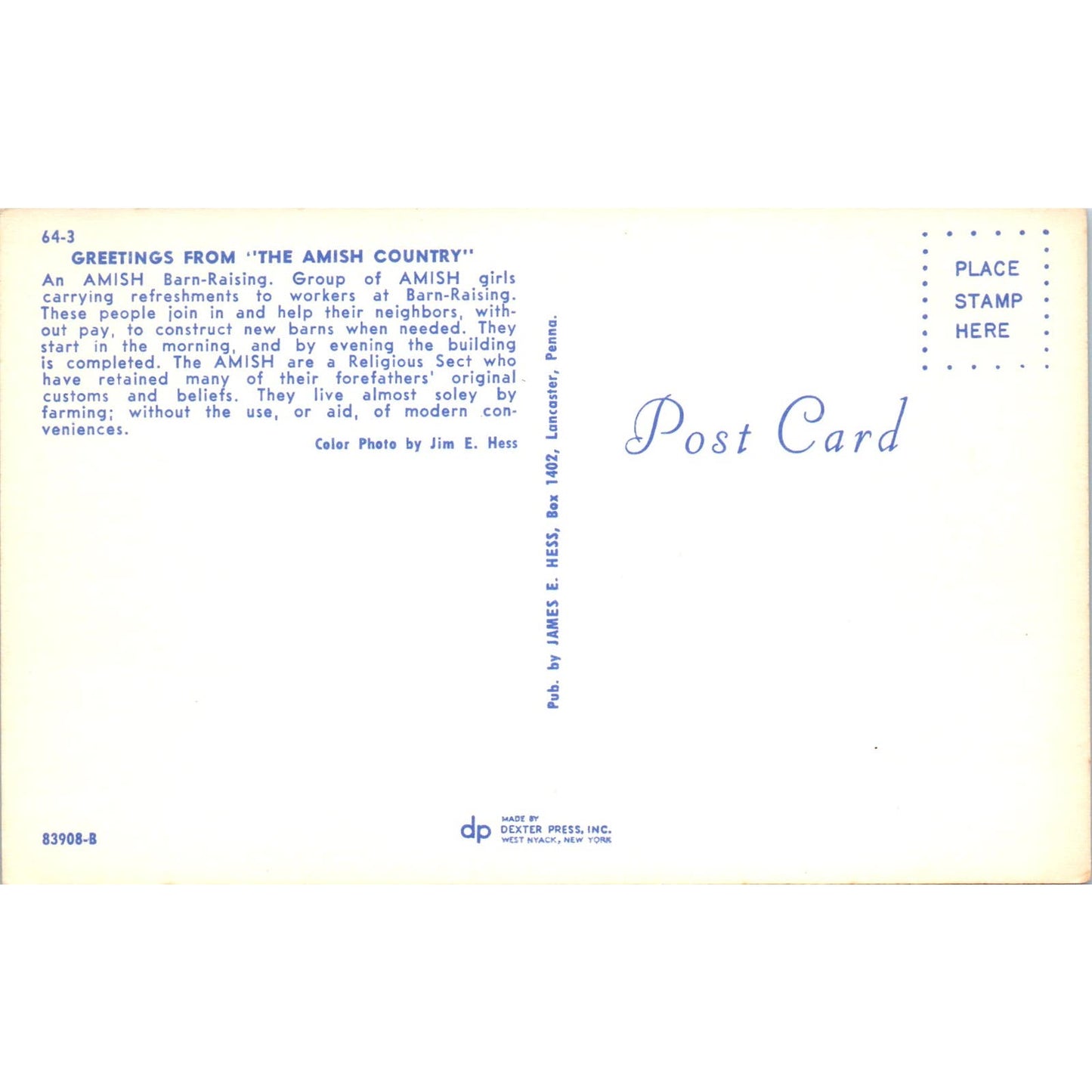 Amish Barn Raising Group Gets Refreshments Pennsylvania Dutch Postcard PD7