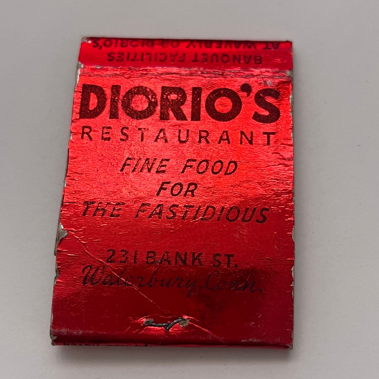 Waverly Inn Cheshire, Diorio's Restaurant Waterbury CT Matchbook Cover TB8-MB-1