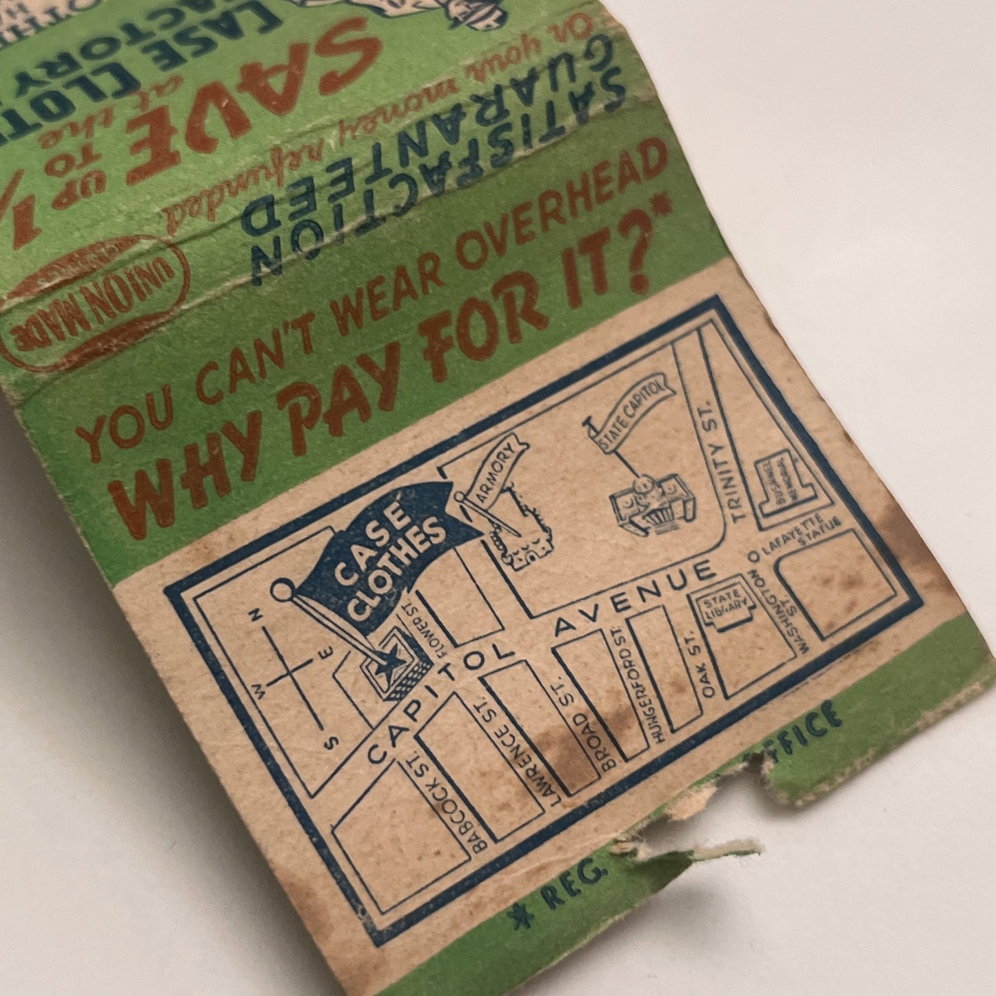 Case Clothes Hartford, New Britain CT Vintage Matchbook Cover TB8-MB2-3