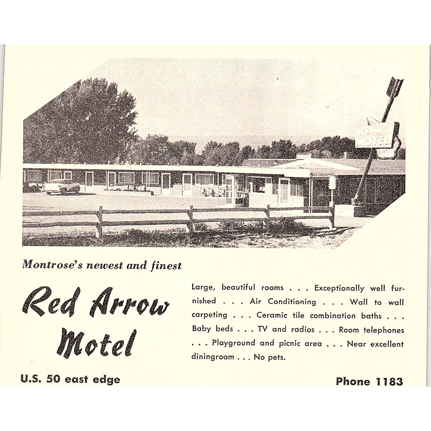 Red Arrow Motel Montrose CO 1958 Ad AG1-H6