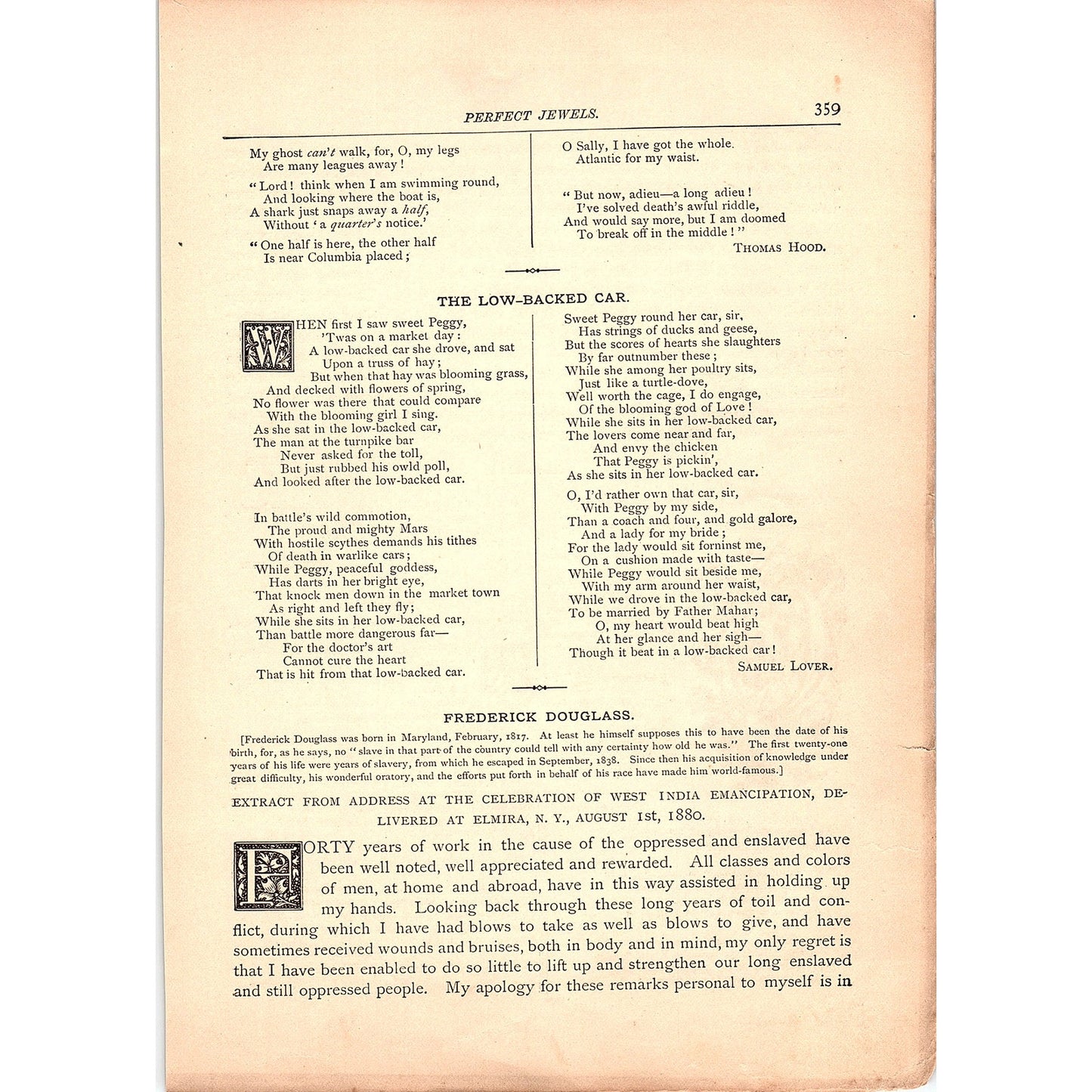 The Low-Backed Car - Samuel Lover, Frederick Douglass Address 1884 Poem TA5-CJ-5