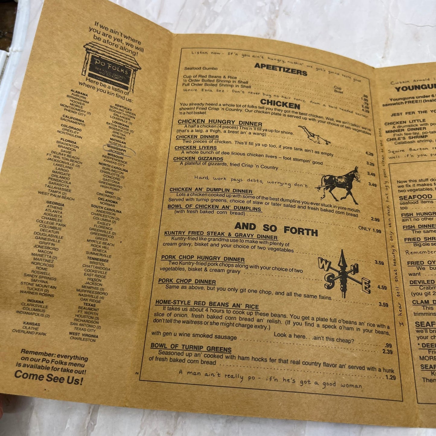1983 Po Folks Family Restaurant Menu Jackson MS TI8-S5