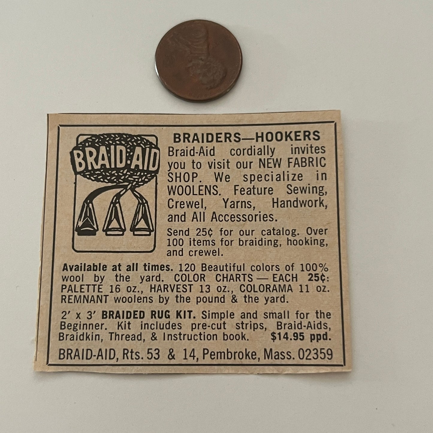 Braid-Aid bRAIDERS-Hookers Woolens Pembroke MA 1971 Magazine Ad SAG4-S14