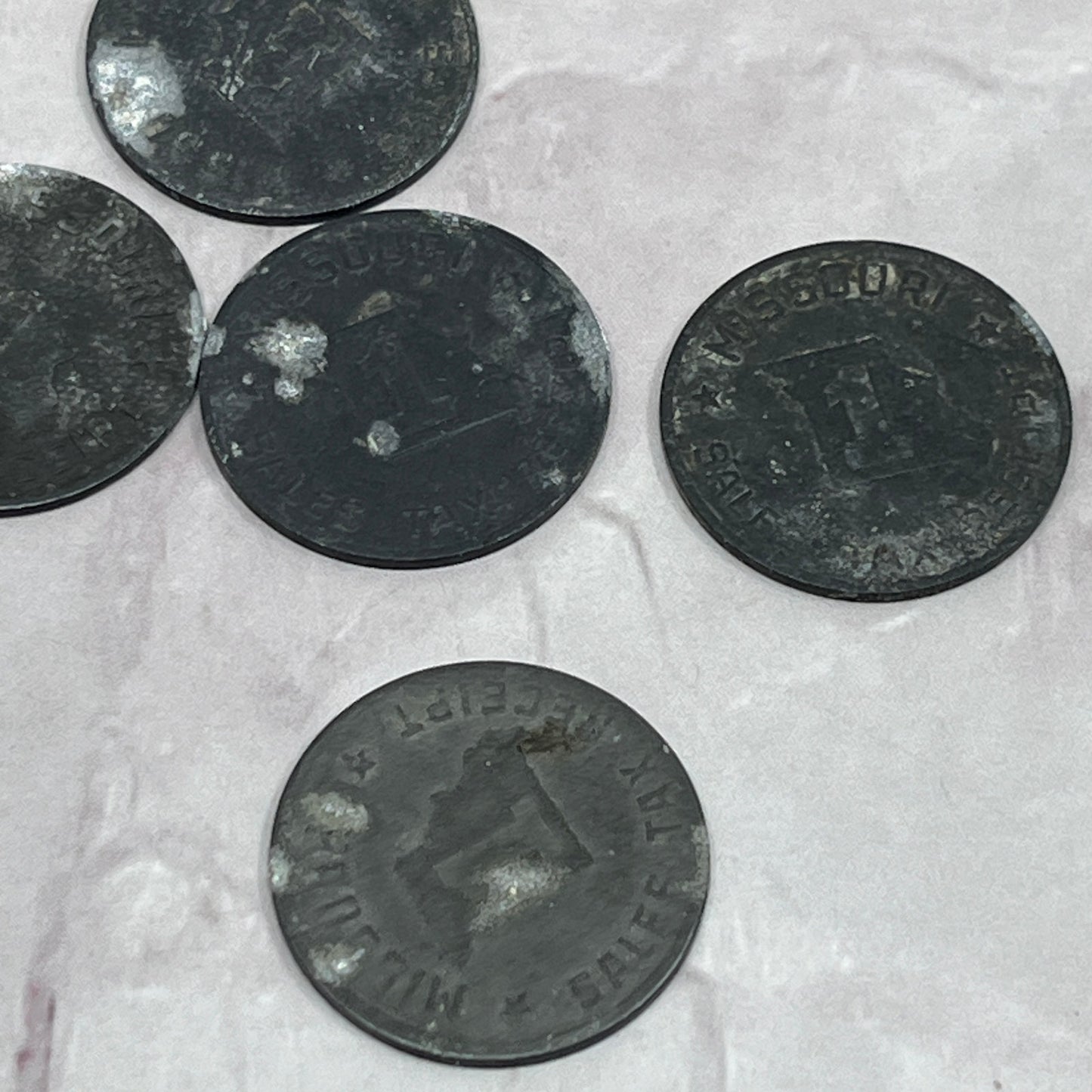 Vtg Missouri State Department of Revenue Sales Tax Metal Token Chit Set of 5 SE2