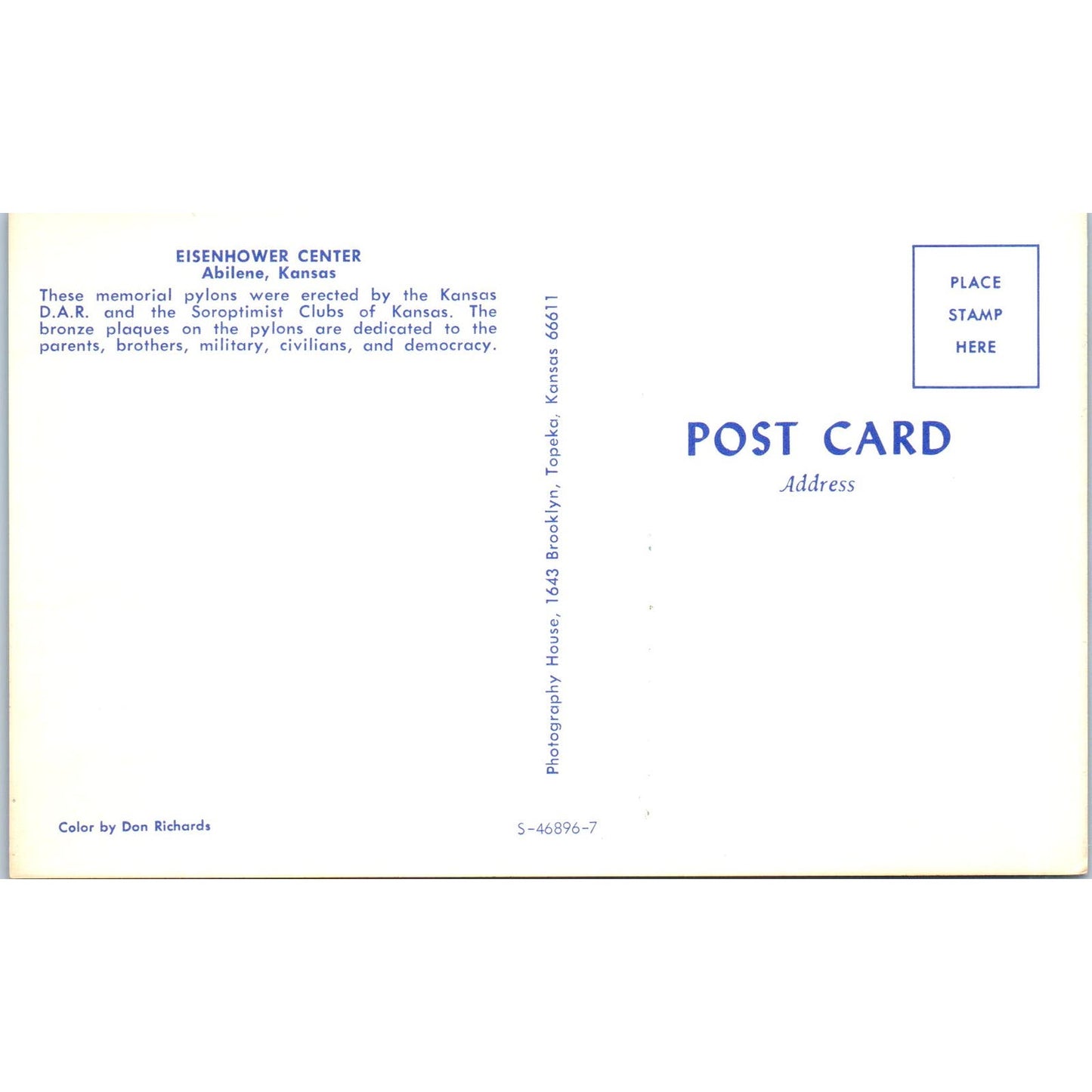 Eisenhower Center, Abilene Kansas Vintage Postcard PC17