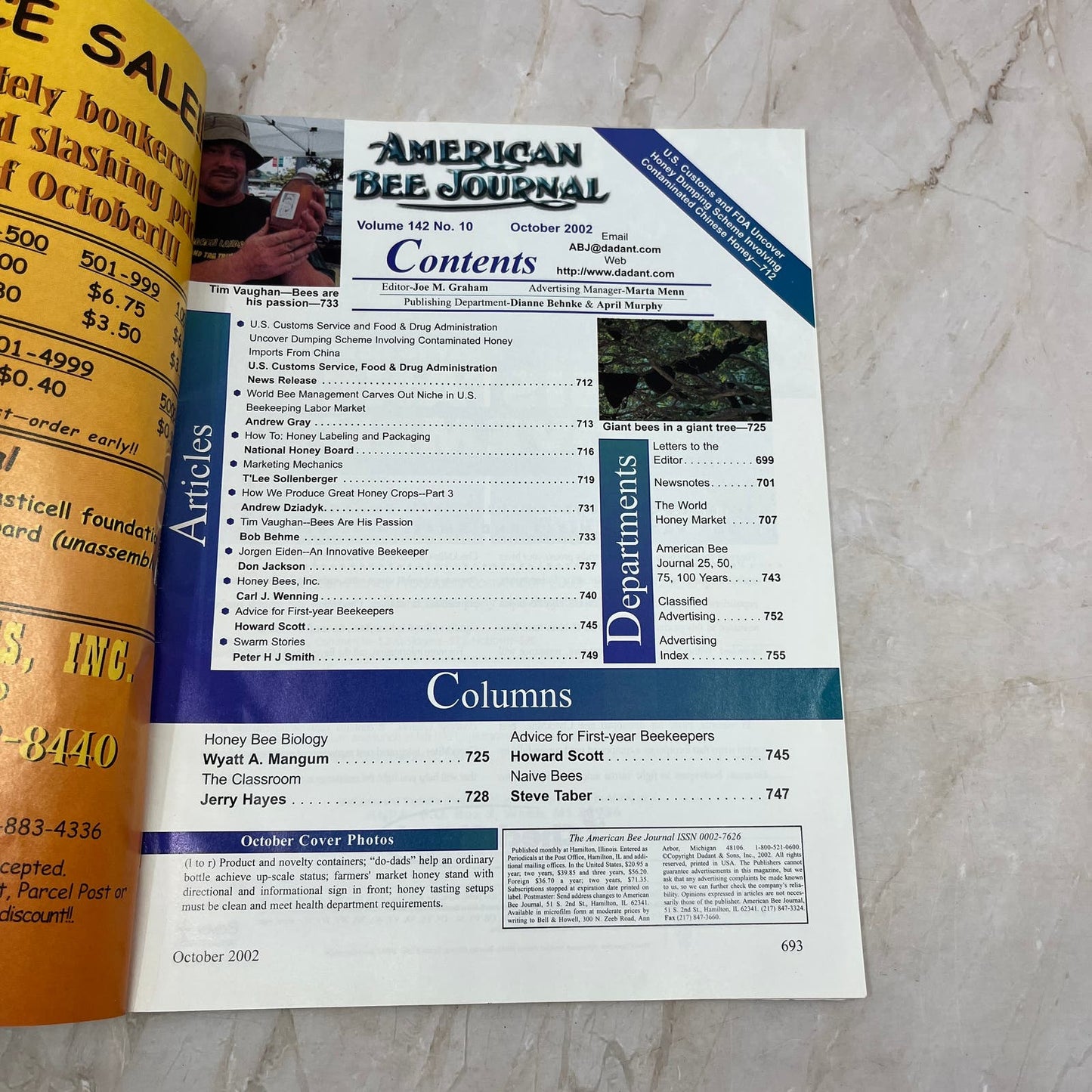 2002 Oct American Bee Journal Magazine Bees Beekeeping Honey M7