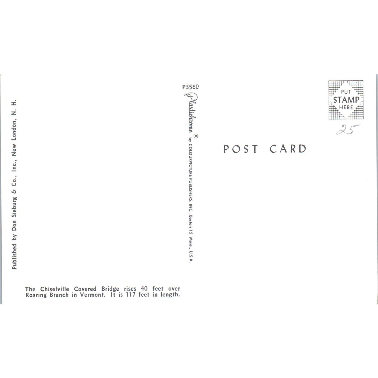 Chiselville Bridge Roaring Ranch Vermont Covered Bridge Postcard PB11