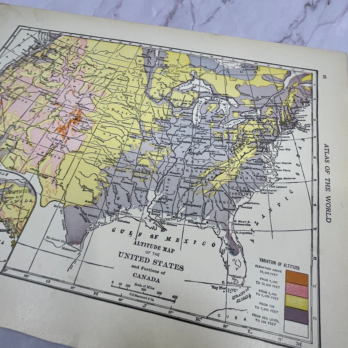 Altitude Map of the United States, Portions of Canada Double Sided 1910 V14-7