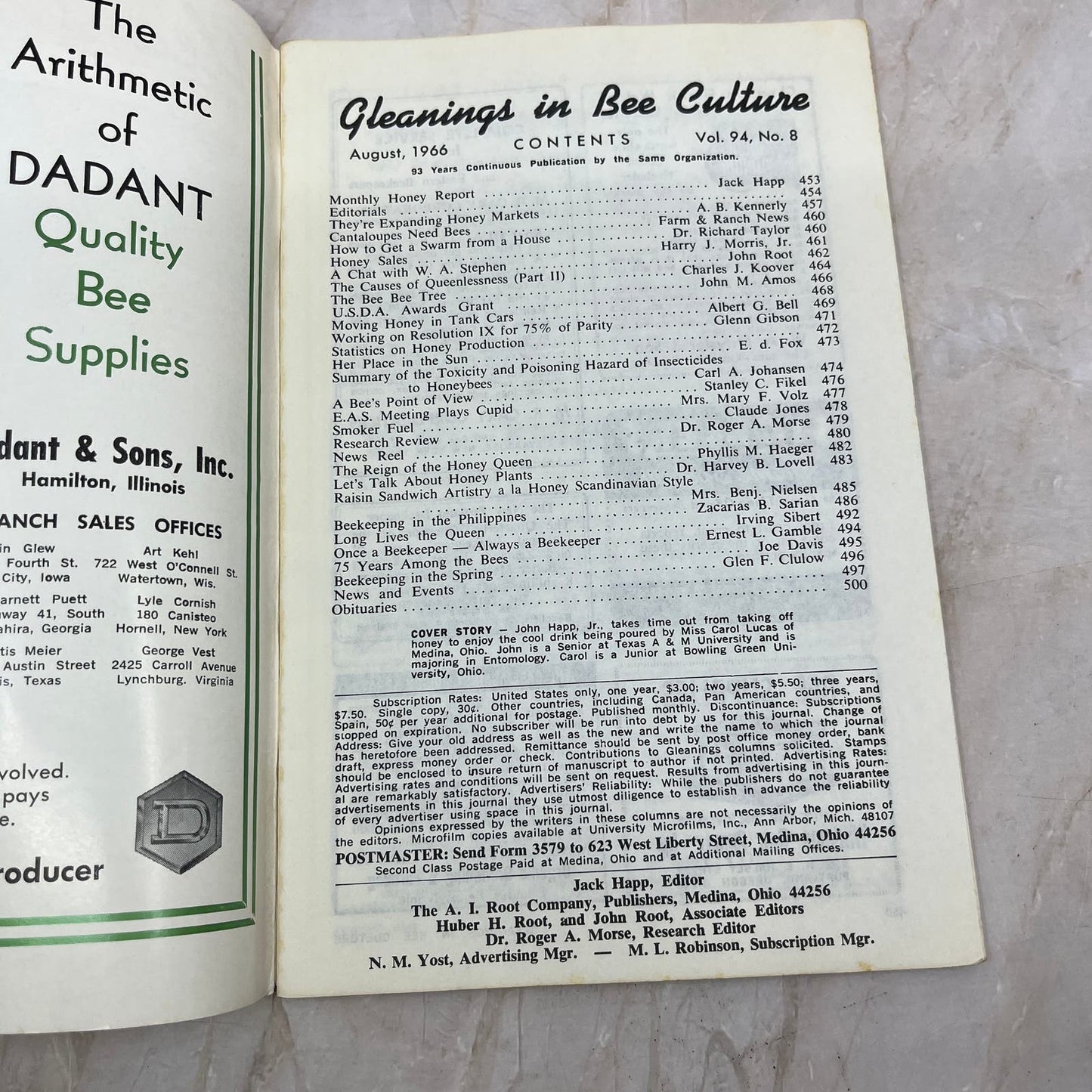 1966 August Gleanings in Bee Culture Magazine Bees Beekeeping Honey TD7