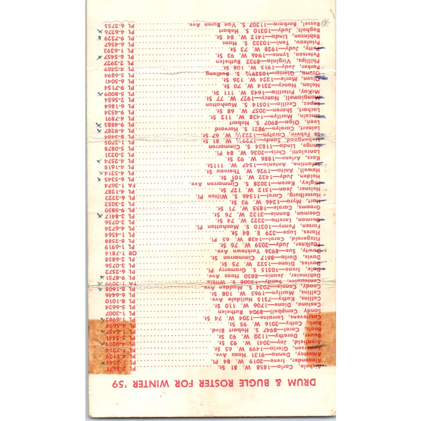 1959 George Washington High School Los Angeles CA Drum & Bugle Winter Roster AB9