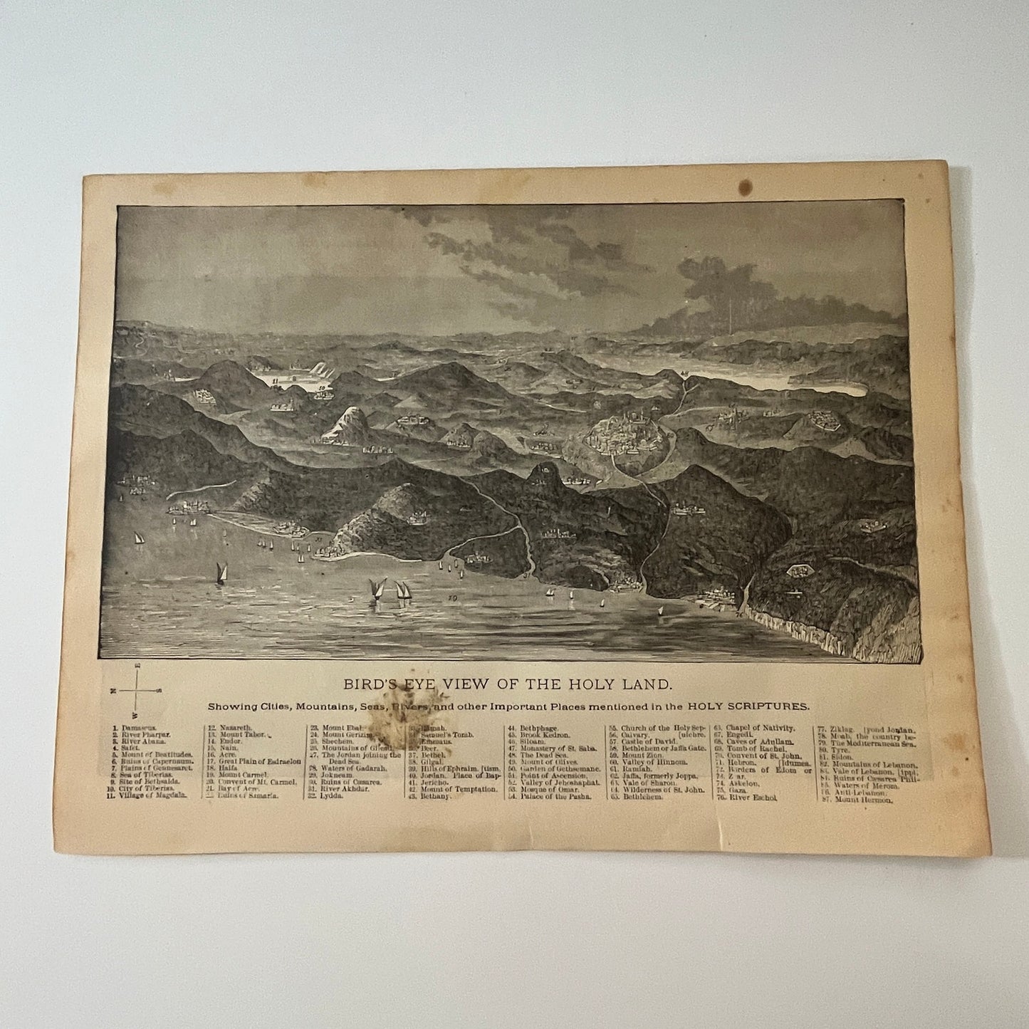 Solomon's Temple and Bird's Eye View of the Holy Land 1892 Bible Engraving SV1-6