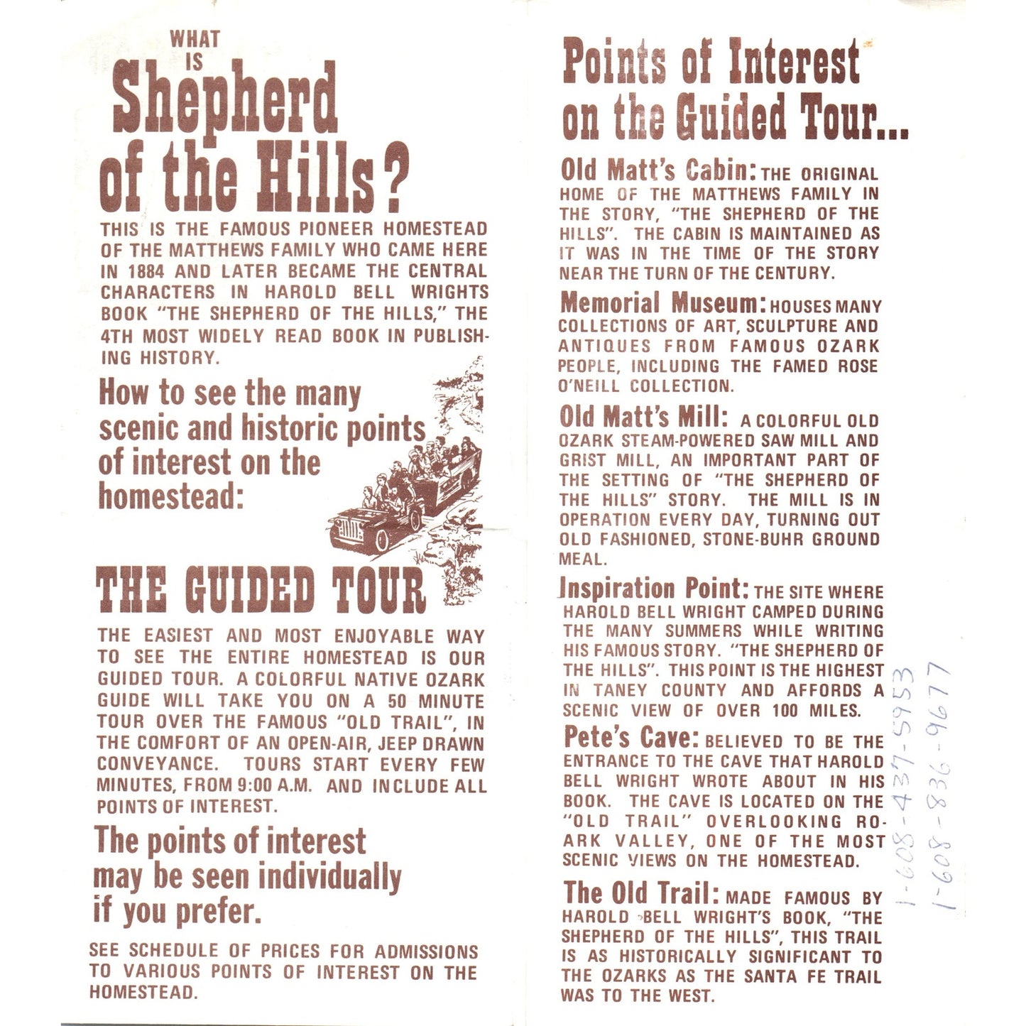 Vtg Shepherd of the Hills Farm Branson MO Map & Fold Out Travel Brochure TF4-B1