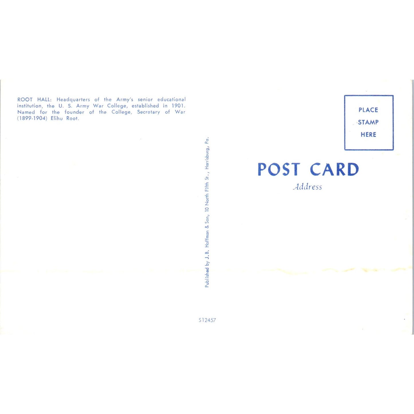 Root Hall US Army War College Pennsylvania Vintage Postcard PD1