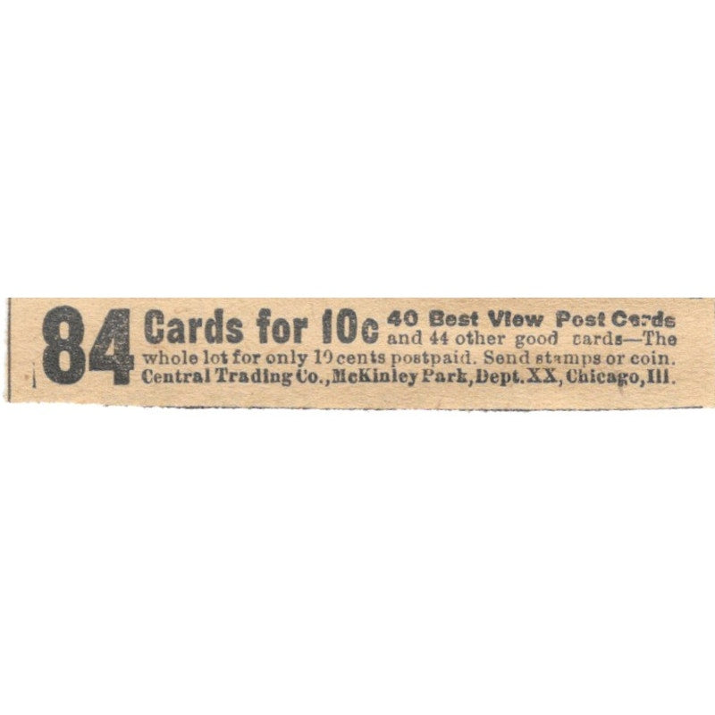 Central Trading Card Co McKinley Park Chicago IL 1910 Magazine Ad AF1-SS7