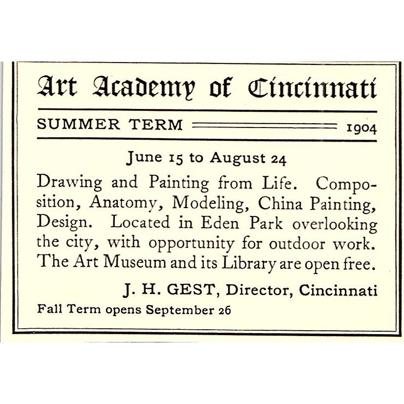 Art Academy of Cincinnati J.H. Gest - 1904 Ad AF5-2