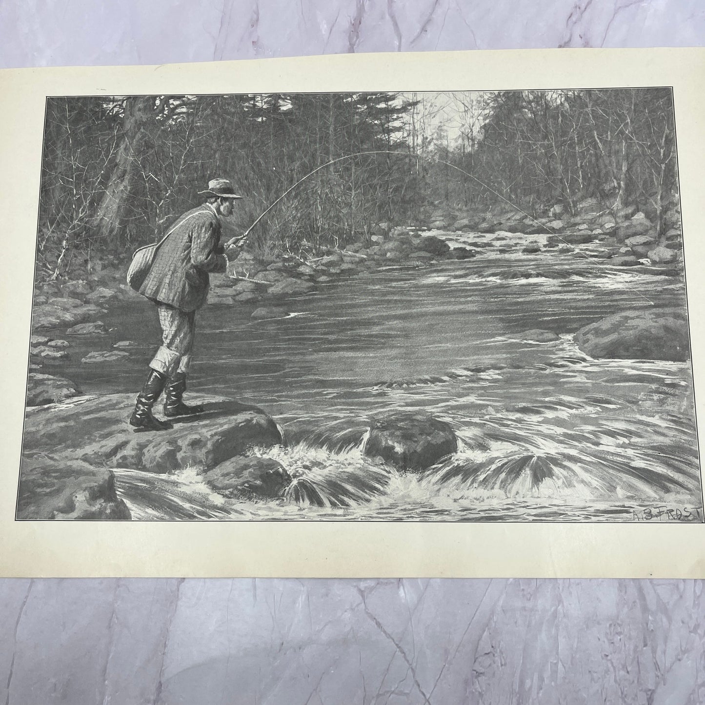 Trout Fishing - Fly Fishing - Original 1904 A.B. Frost Art Print V14-3