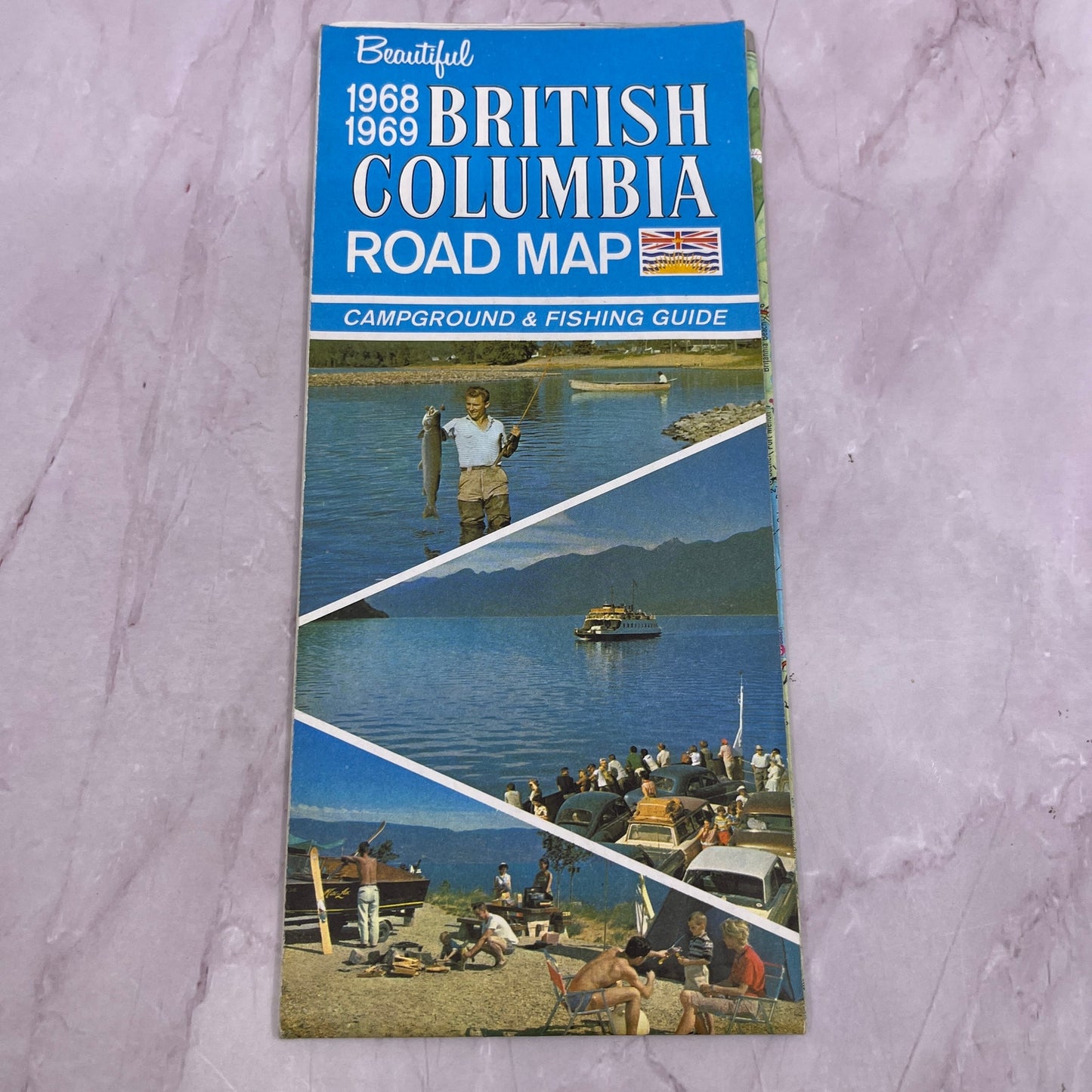 1968-69 British Columbia Canada Campsite & Fishing Guide Fold Out Map TH2-MP1
