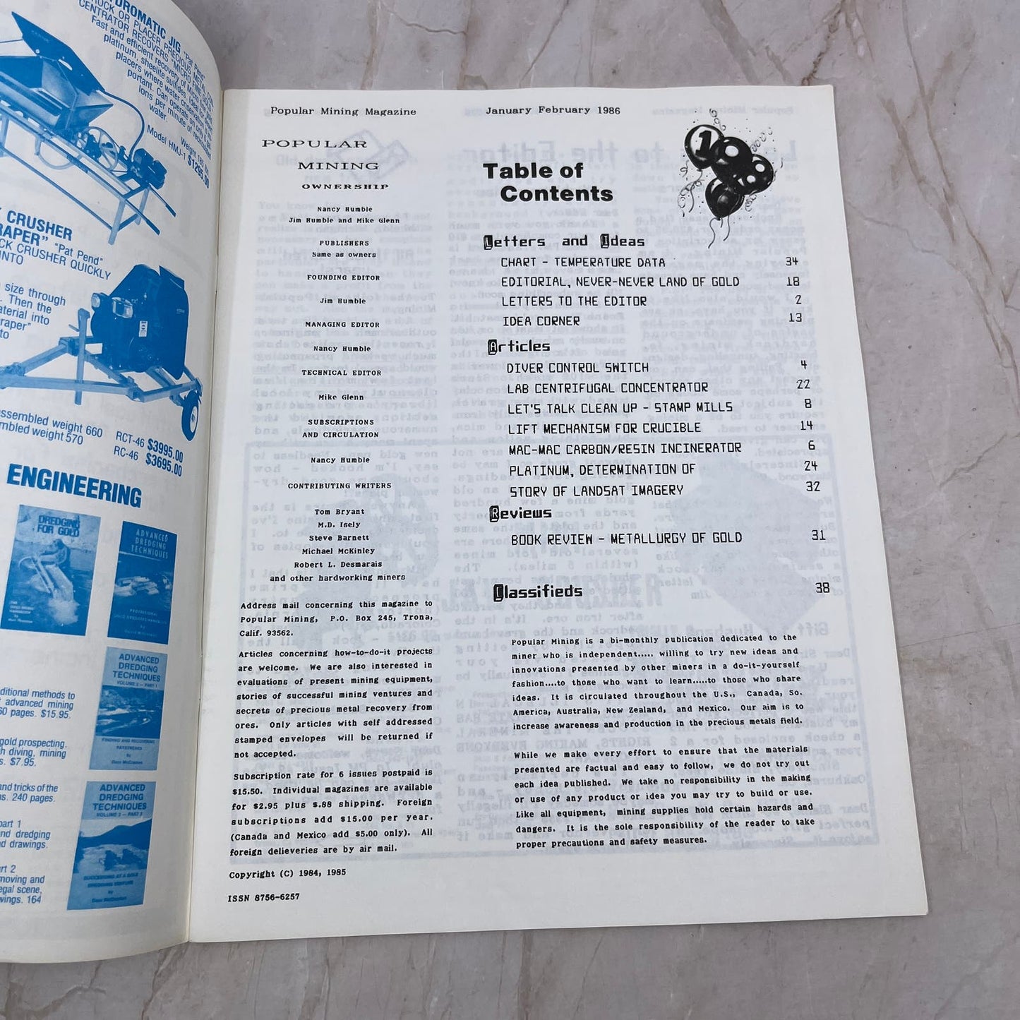 1986 Jan/Feb - Popular Mining Magazine - Treasure Hunting Prospecting Gold M11