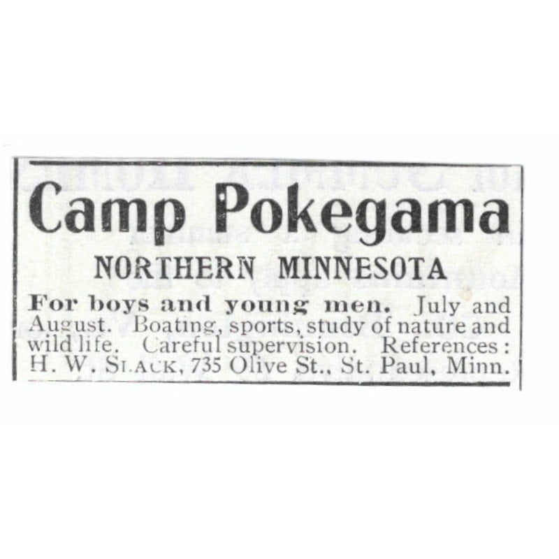 Camp Pokegama Northern MN H.W. Slack St. Paul 1903 Magazine Ad AF7-SS1