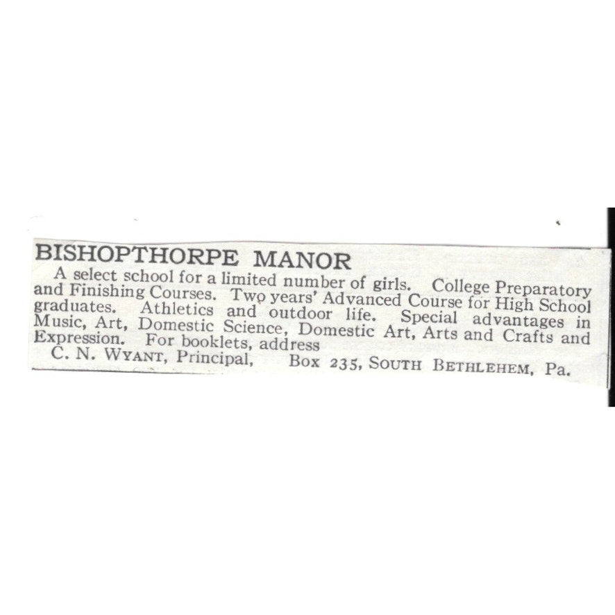 Bishopthorpe Manor South Bethlehem PA CN Wyant 1920 Harper’s Magazine Ad SAG4-S4