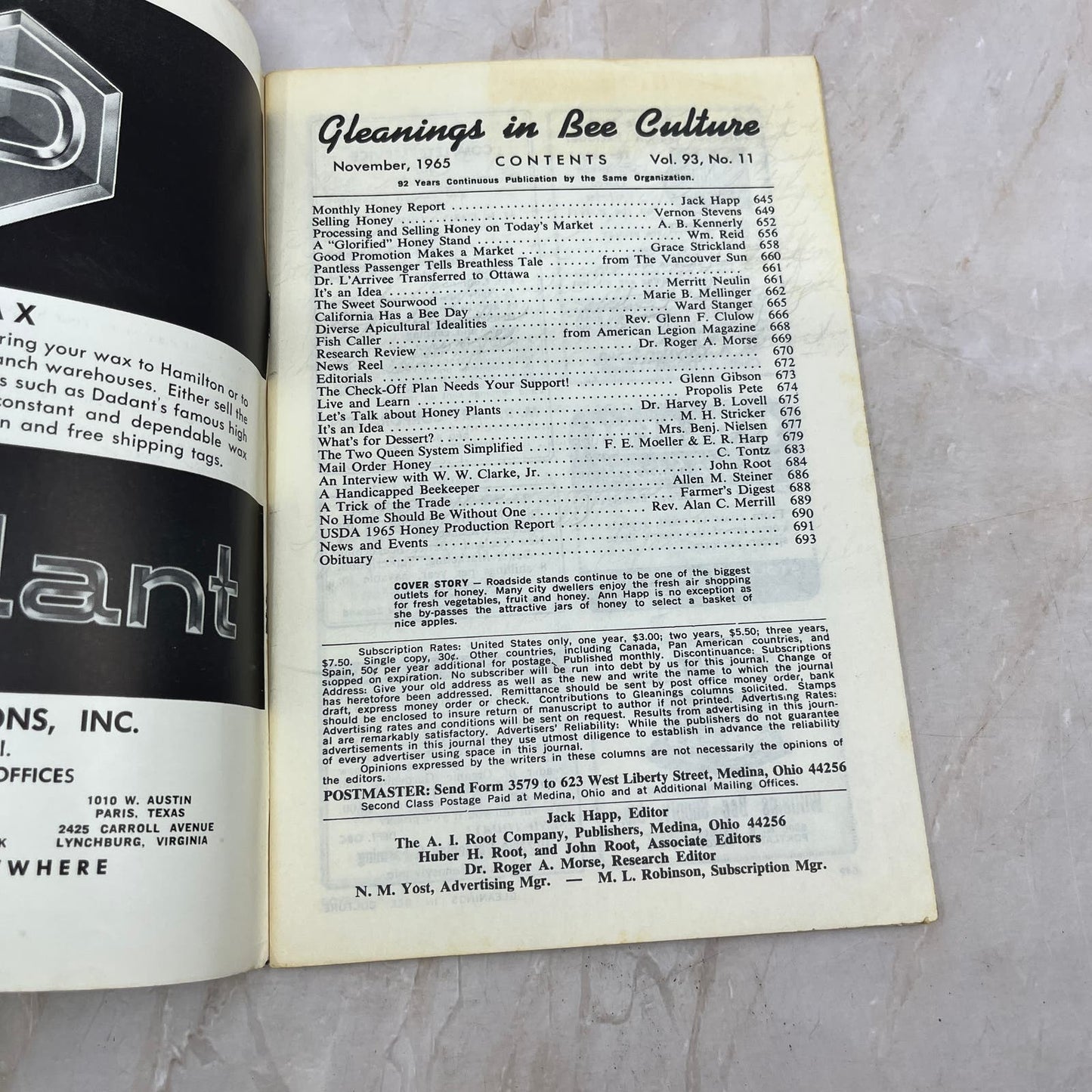 1965 Nov Gleanings in Bee Culture Magazine Bees Beekeeping Honey TD7