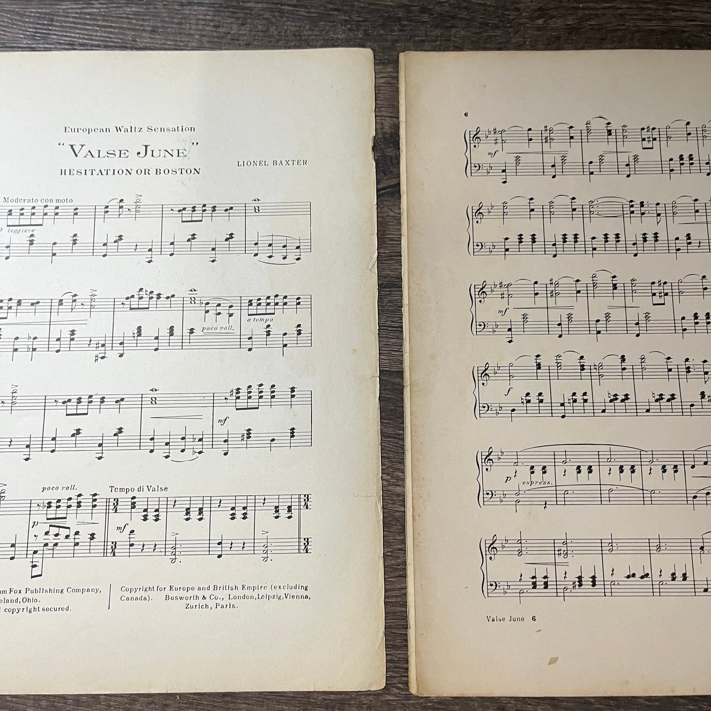 Valse June Waltz Hesitation or Boston Lionel Baxter 1914 Sheet Music V13