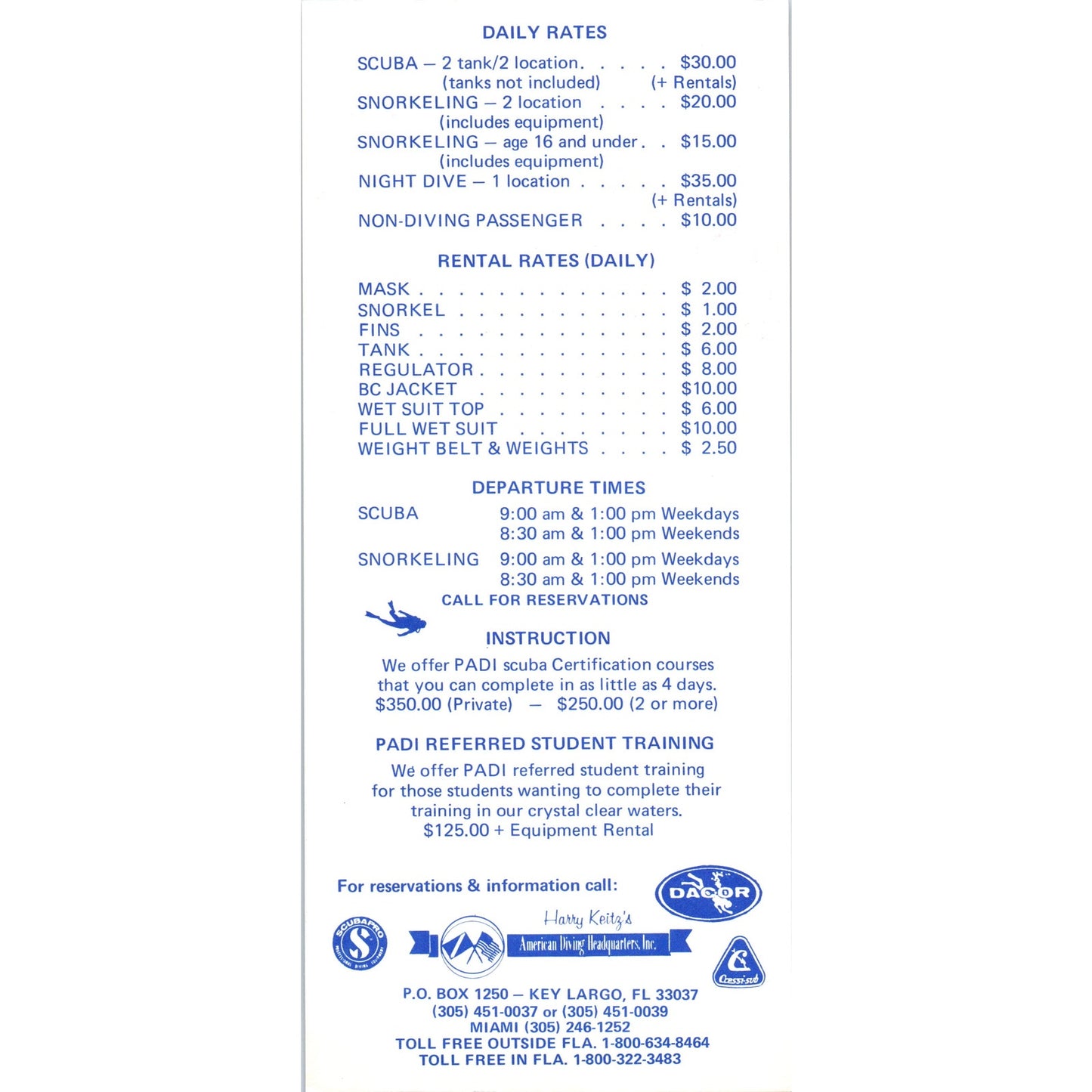 1980s Pennekamp's Underwater State Park Dive or Snorkel Key Largo Leaflet TF4-BA