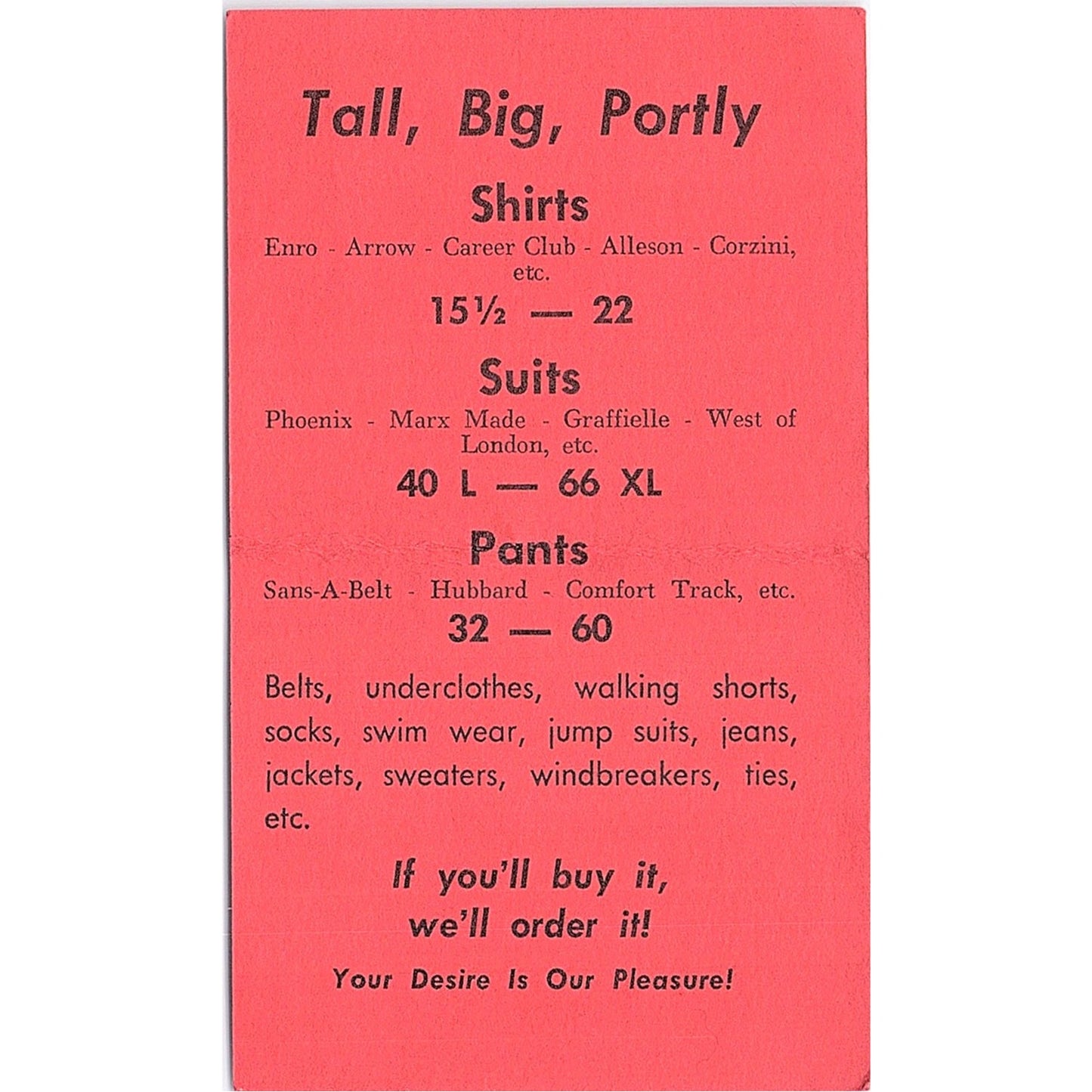 Bob's King Size Men's Wear Bob & Jo Calvert Corpus Christi Business Card ML1-6