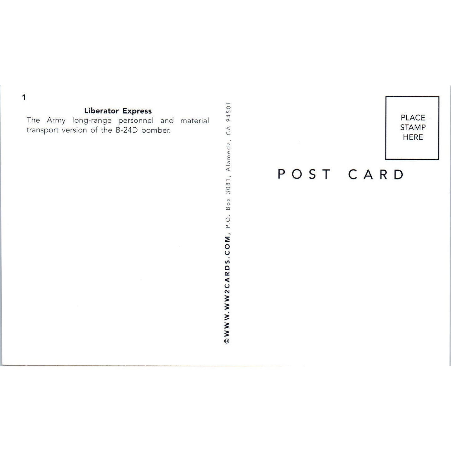 Liberator Express B-24D Bomber Vintage Postcard PC19